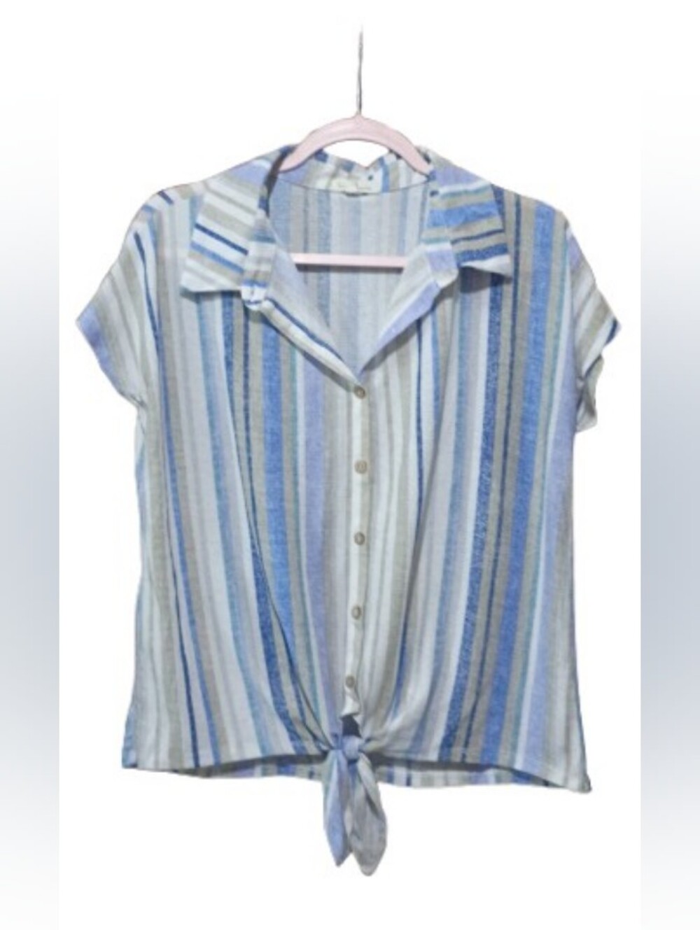 Tea, Please Striped Button‑Front Tie Top